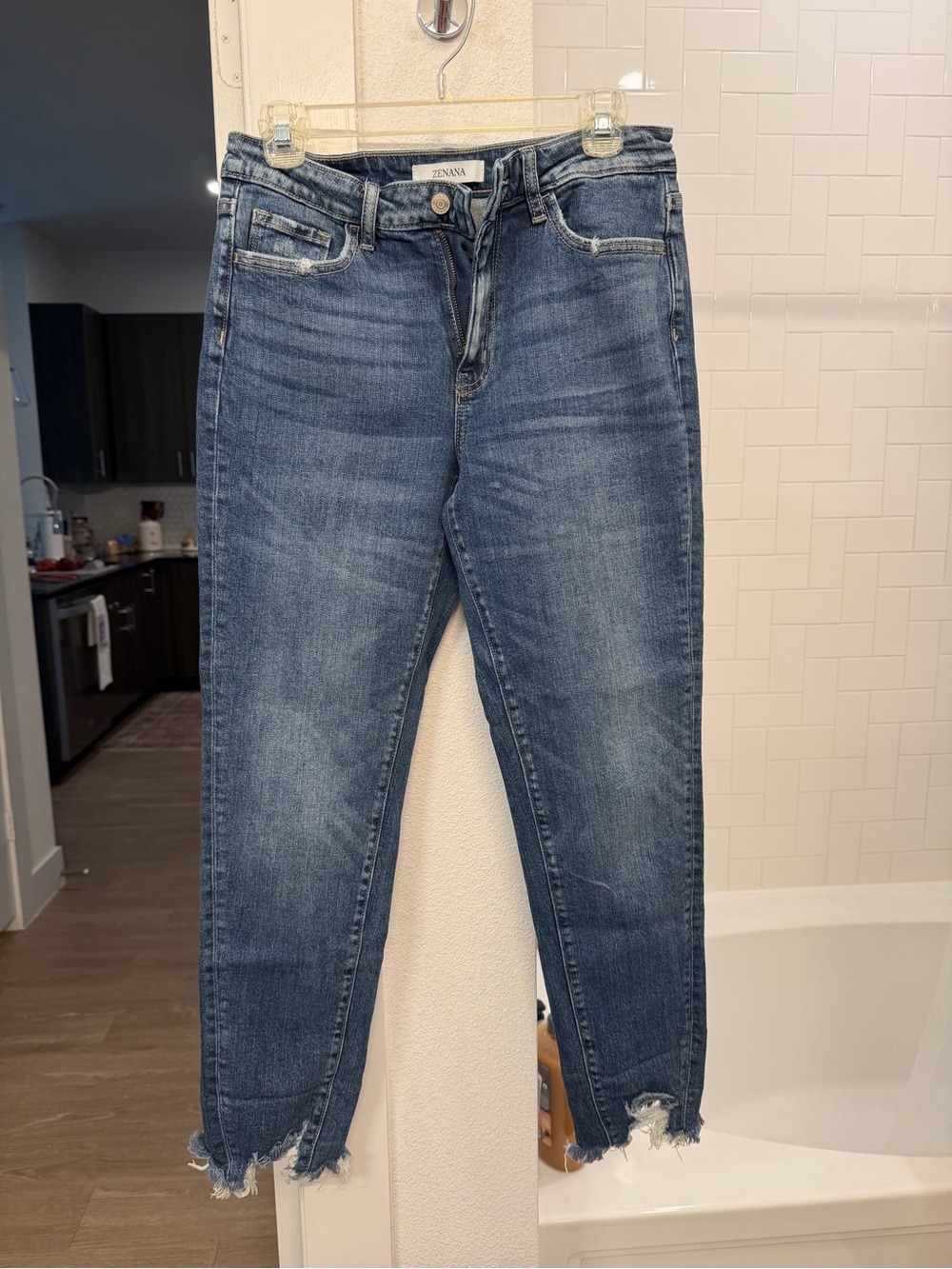 Zenana Outfitters Distressed Ankle Crop Jeans - Medium Blue Wash